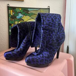 carlos santana blue black cheetah print boots shoes